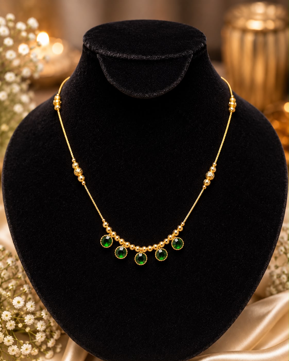 Gold plated green pendents necklsce
